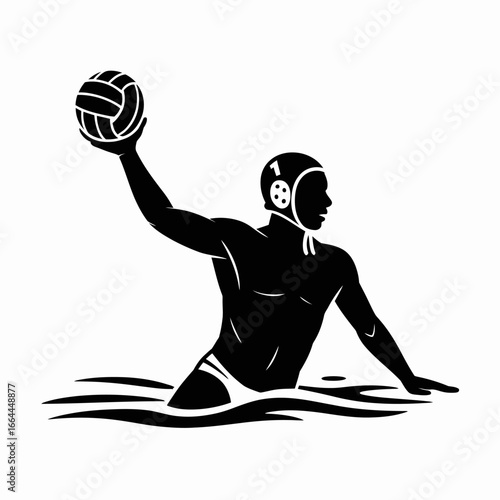 Water polo player silhouette in action, sport illustration
