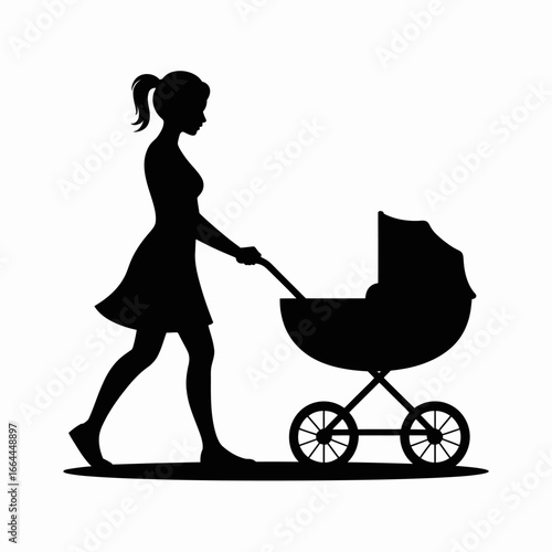 Woman Pushing Baby Stroller Silhouette