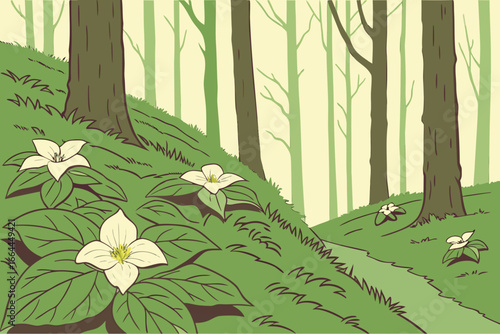 A Pennsylvania woodland glade bursts with trilliums, their white petals catching the first light filtering through the trees