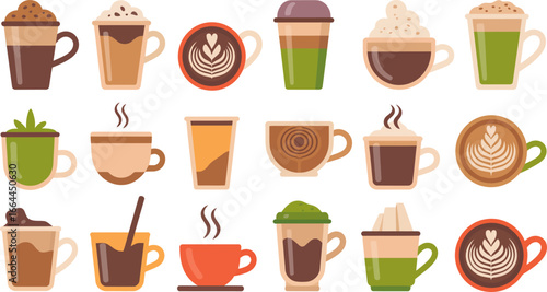 Vibrant collection of diverse coffee drinks and beverages
