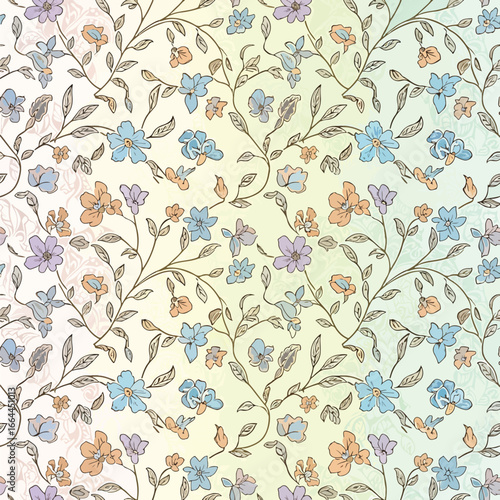 Wallpaper Mural Seamless Pattern, Delicate floral pattern with pastel colors and intricate vine details creating elegance Stock royalty free Torontodigital.ca