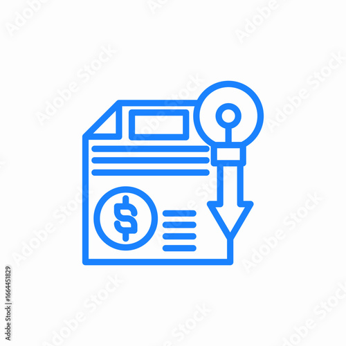 document with text dollar symbol cost reduction budget savings or decreasing financial expenses icon sign vector