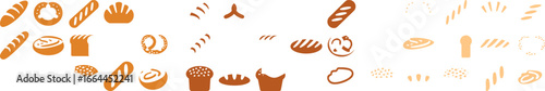 Assortment of delicious baked bread icons in warm tones