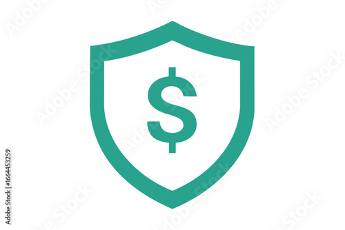 Green shield with a dollar sign symbolizing financial security and protection