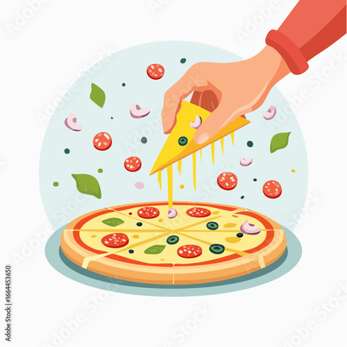 Hand Topping Pizza With Melted Cheese