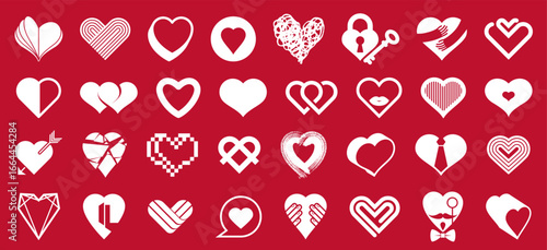 Hearts big vector set of different shapes and concepts logos or icons, love and care, health and cardiology, geometric and low poly, collection of heart shapes symbols.