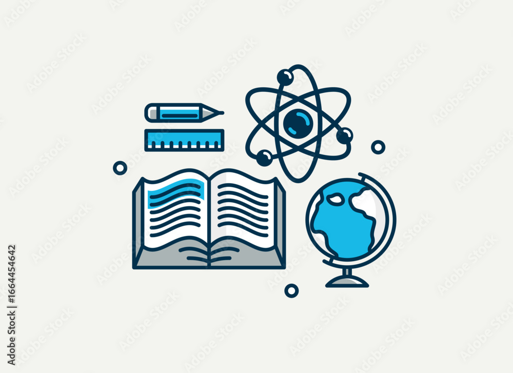 Fototapeta premium Science vector detailed icon, physics and chemistry, mathematics and geography study education.