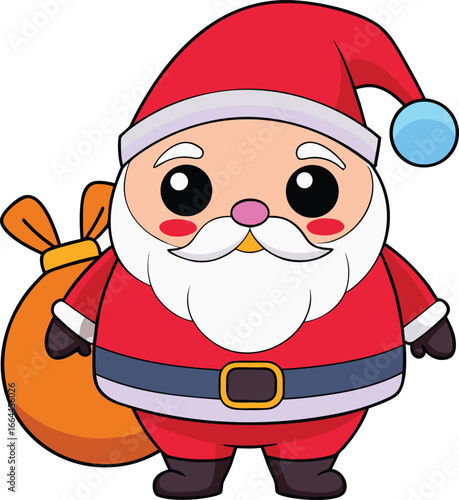 Cute Cartoon Santa Claus with Gift Sack and Festive Cheer