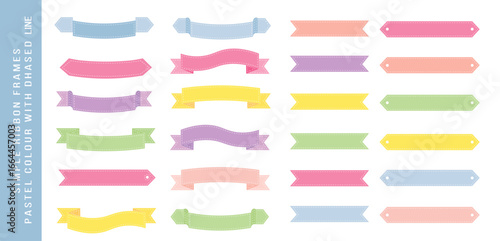 set of colorful ribbon frame . Simple ribbon frame with dhased line