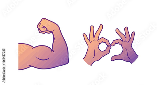 Powerful bicep flex and okay hand gesture represent strength, success, and positive affirmation