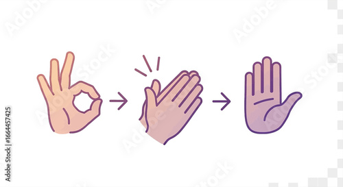 Appreciation and approval progression demonstrated through hand gestures and clapping sequence