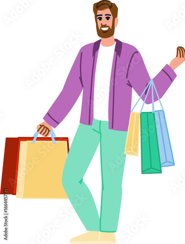 Happy shopper holding shopping bags and showing a satisfied gesture