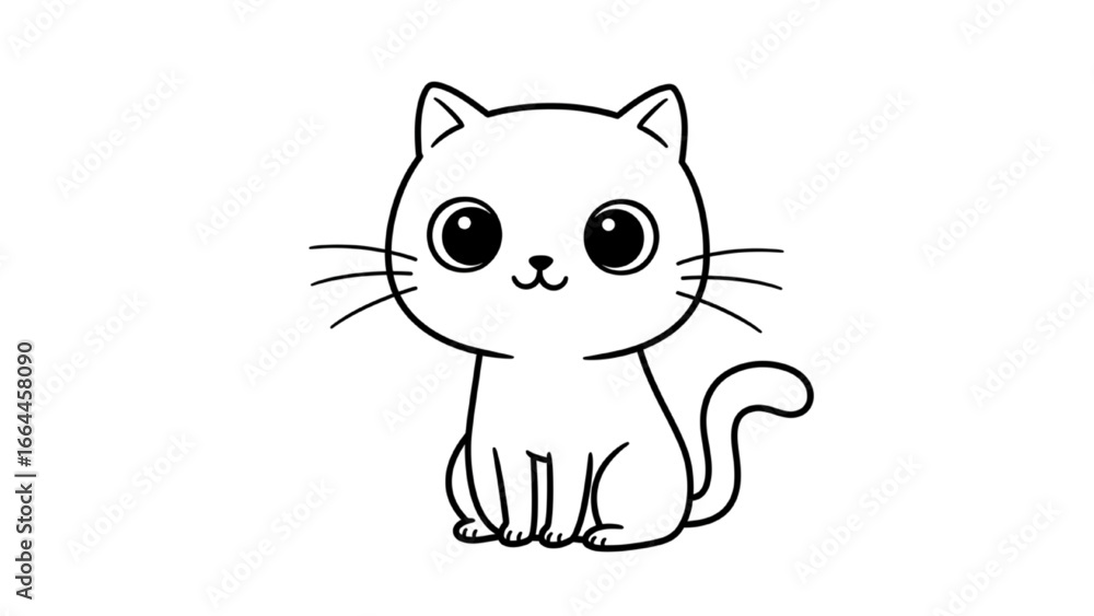 Obraz premium Cute cartoon cat line drawing in minimalist style with bold black outline sitting playful kitten illustration perfect for childrens books coloring pages vector art and digital design projects