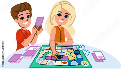 Children playing board game, learning and having fun together