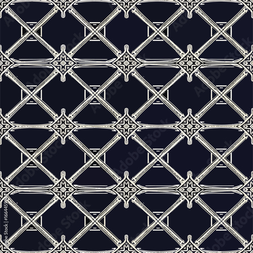 Seamless Pattern, Elegant seamless pattern with geometric trellis and ornamental stars design Stock royalty free image.