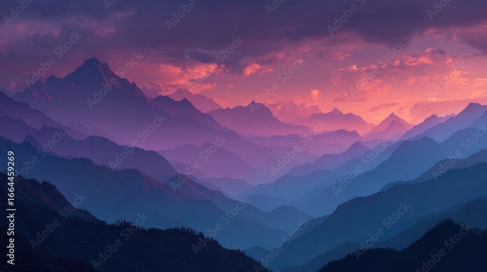 Obraz premium Mountain range at sunset, vibrant colors (1)