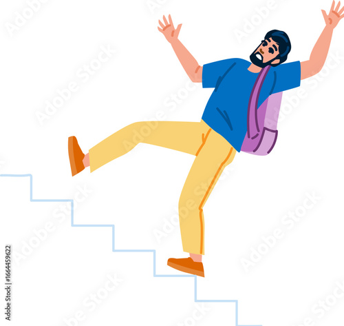 Young man slipping and falling down the stairs
