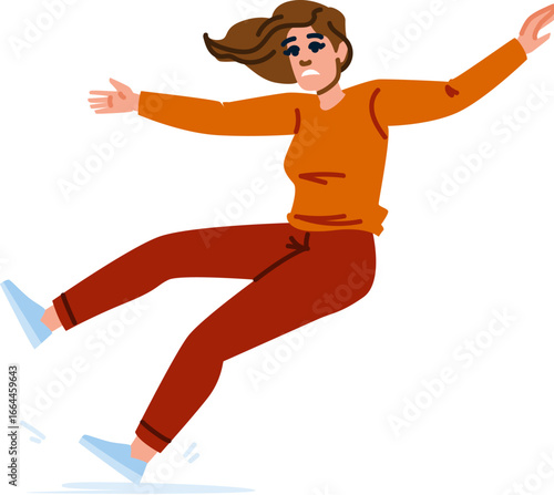 Young woman slipping and falling on wet floor