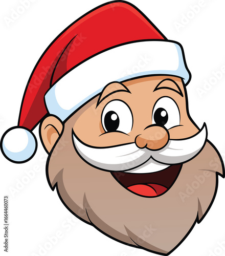 Cartoon Santa Claus Face with Christmas Hat and Cheerful Expression