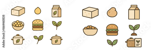 Plant-based food items and ingredients, Minimalist flat design