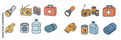 Emergency Preparedness Kit Items, Minimalist flat design
