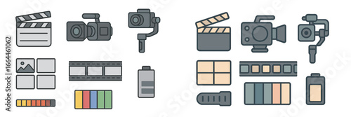 Filmmaking and Photography Equipment Icons, Minimalist flat design