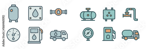 Fueling Station and Transportation Symbols, Minimalist flat design