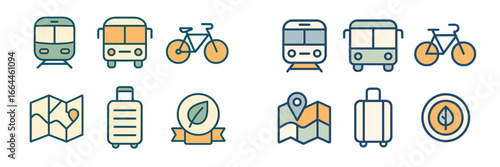 Travel and Transportation Icons, Minimalist flat design