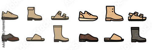 Footwear Icons Set, Minimalist flat design, isolated on white