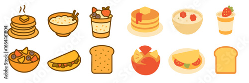 Assorted Breakfast Foods, Minimalist flat design