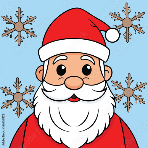 Cartoon Santa Claus Face Smiling With Red Hat and White Beard