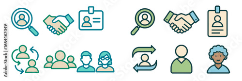 Human Resources and Teamwork Icons, Minimalist flat design