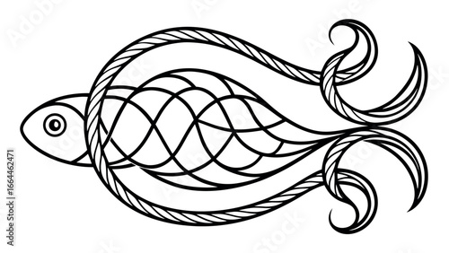 Vector art of stylized fish ornament with swirling tail