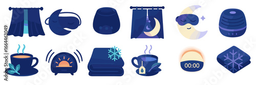 Sleep and Relaxation Icons, Minimalist flat design