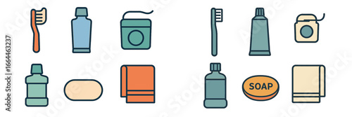 Dental Hygiene and Personal Care Icons, Minimalist flat design