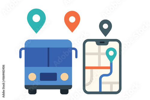 Bus Navigation on Smartphone Map, Minimalist flat design