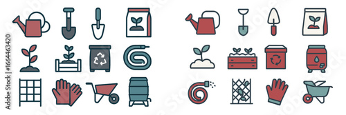 Gardening Tools and Supplies Icons, Minimalist flat design