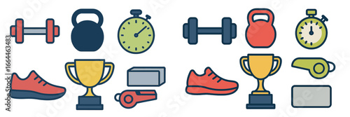Fitness and Sports Equipment Icons, Minimalist flat design