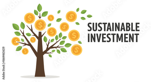 An illustrative graphic depicts a vibrant money tree with golden coins as leaves, symbolizing the concept of sustainable investment and financial growth.
