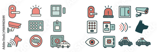 Home Security and Surveillance Icons, Minimalist flat design