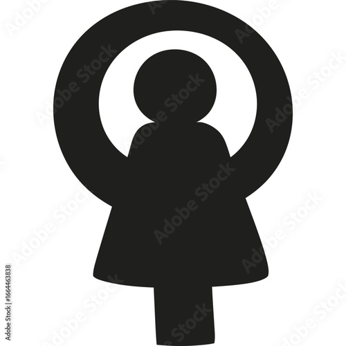 Silhouette of a woman figure with a circular halo above her head on a white background studio shot