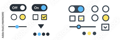Modern UI Toggle Switch and Slider Controls, Minimalist flat design