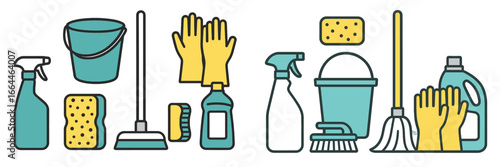 Cleaning Supplies and Tools Assortment, Minimalist flat design