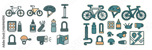 Bicycle Gear and Accessories Set, Minimalist flat design