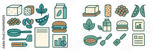 Plant-Based Food Icons and Symbols, Minimalist flat design