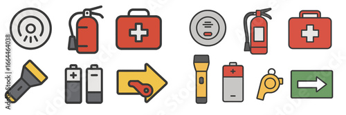 Emergency Preparedness and Safety Icons, Minimalist flat design