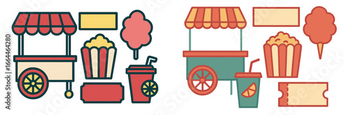 Carnival Food Carts and Snacks Icons, Minimalist flat design