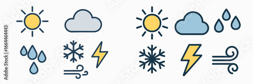 Weather Icons: Sun, Cloud, Rain, Snow, Lightning, Wind