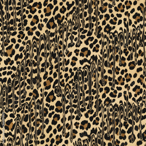 Seamless Pattern, Leopard print pattern with distorted drips and flowing effect for modern design Stock royalty free image.
