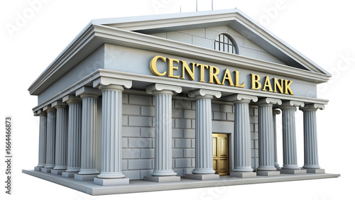 Central bank building with columns isolated on transparent background, representing financial institution and architectural design